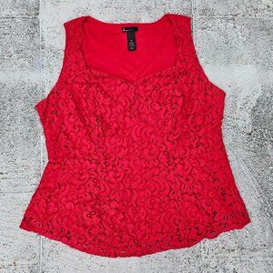 Lane Bryant Women Blouse Lace Top Red Sleeve Less Shirt Size 22 Plus Size